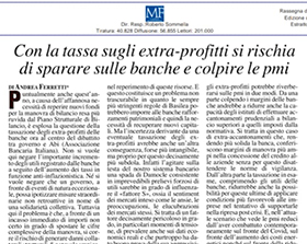 Con la tassa sugli extra-profitti si rischia di sparare sulle banche e colpire le pmi